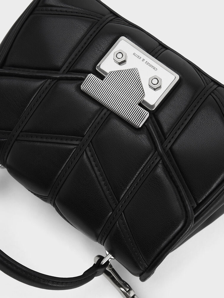 Eudora Chevron Top Handle Bag, Noir, hi-res