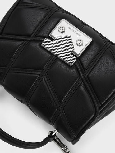 Eudora Chevron Top Handle Bag, Noir, hi-res