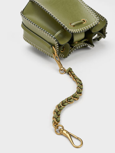 Circe Stitch-Trim Bucket Bag, Olive, hi-res