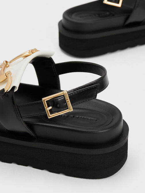 Horsebit & Fringe Platform Sandals, White, hi-res