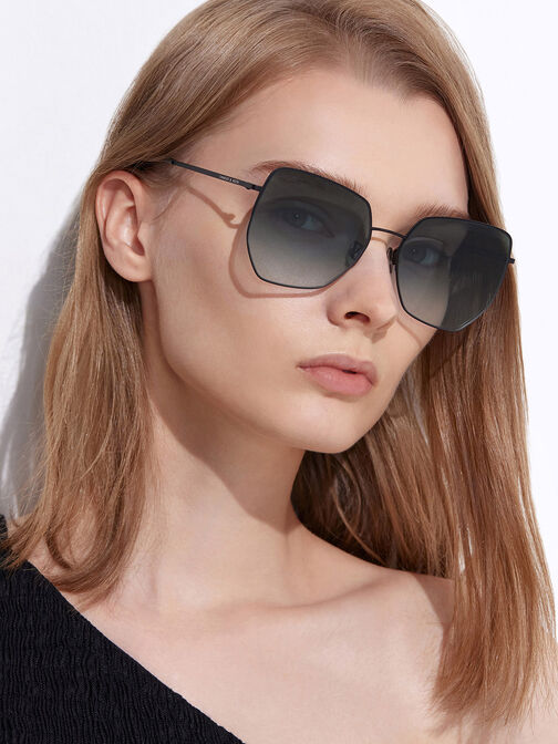 Recycled Acetate Butterfly Sunglasses, Black, hi-res