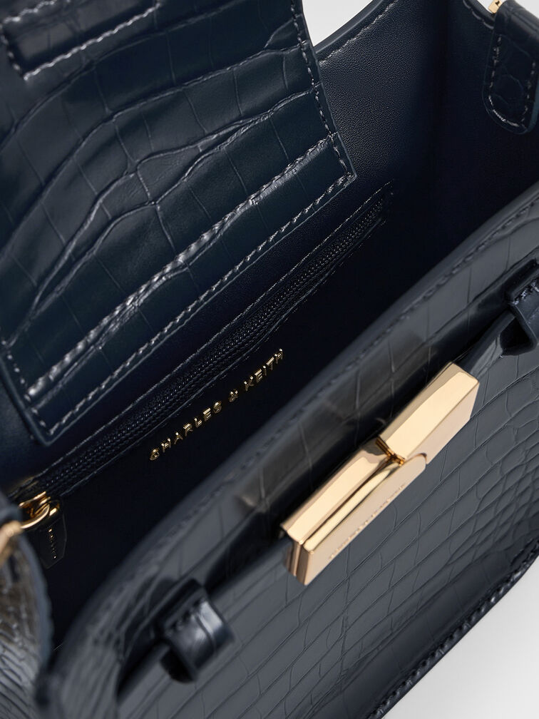 Aurelia Croc-Effect Metallic-Accent Crossbody Bag, Navy, hi-res