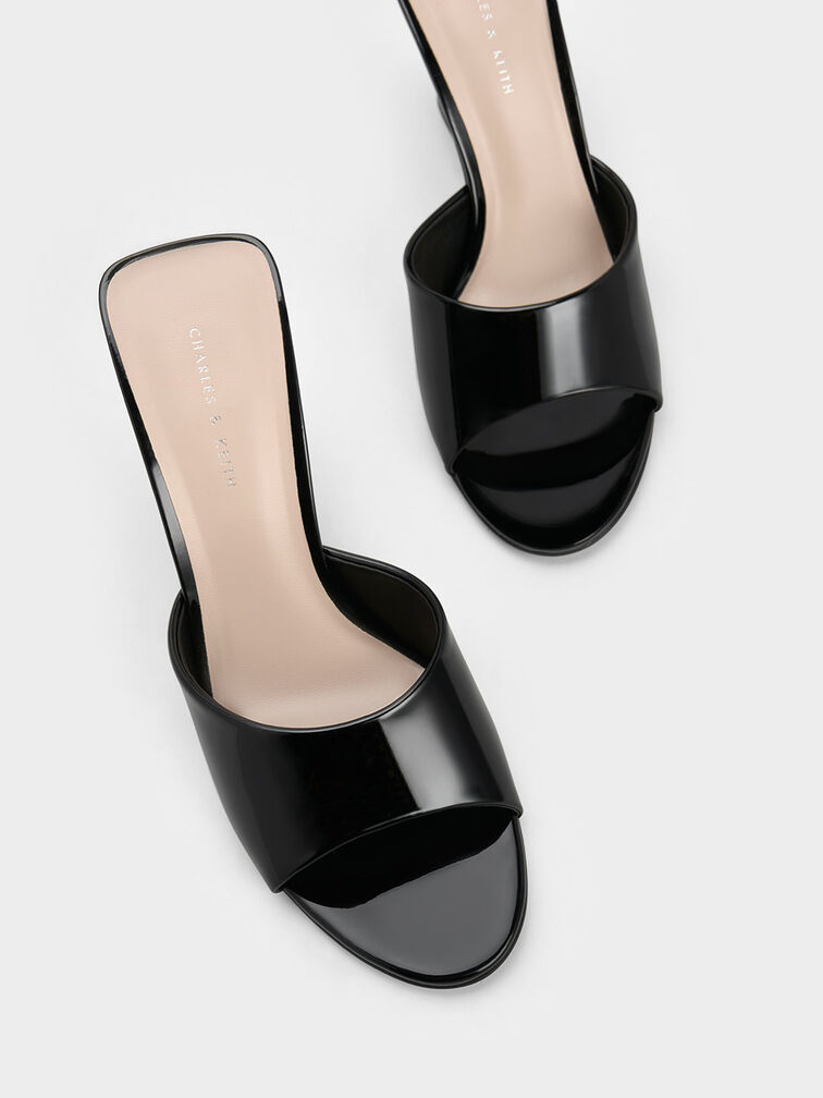 Patent Sculptural Heel Wedges, Black Patent, hi-res