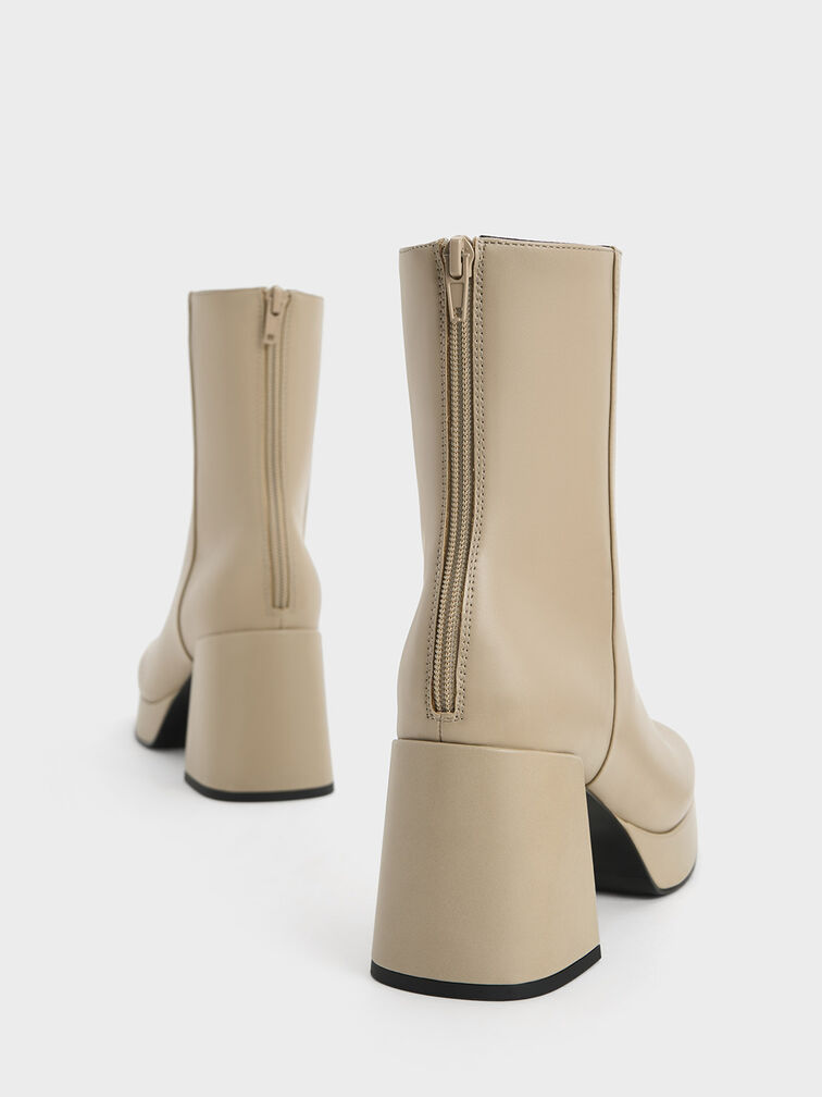 Evie Knitted-Sock Ankle Boots, Taupe, hi-res