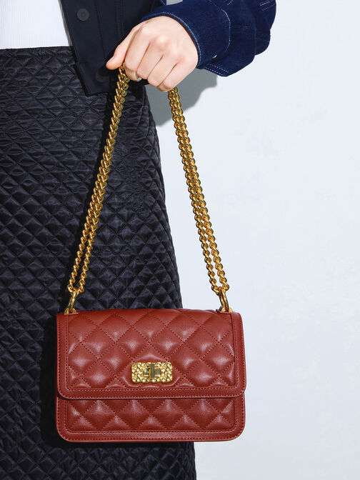 Micaela Quilted Chain Bag, Brick, hi-res