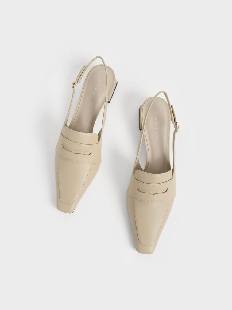 Tapered Square-Toe Slingback Pumps, Sand, hi-res