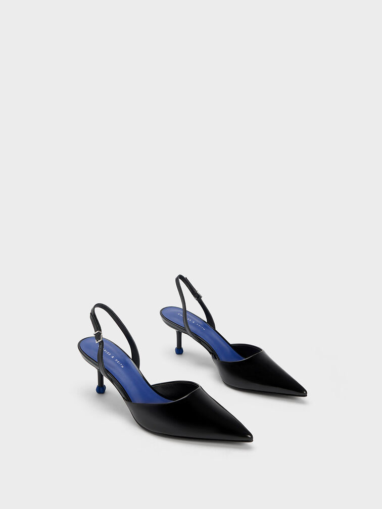 Sculptural Heel Slingback Pumps, Black, hi-res