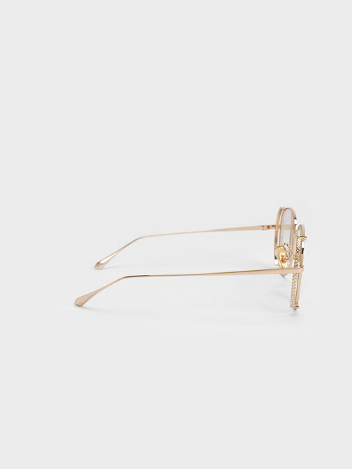 Gem-Embellished Wireframe Aviator Sunglasses, Cream, hi-res