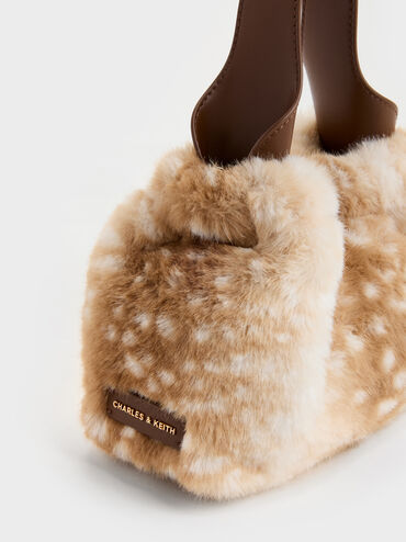 Ally Furry Deer-Print Top-Handle Bag, Animal Print Brown, hi-res
