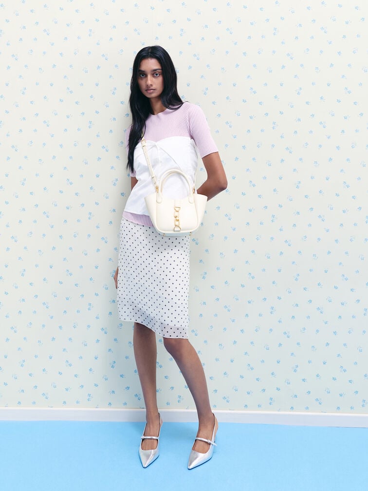 Agatha Chain-Accent Tote Bag, Cream, hi-res