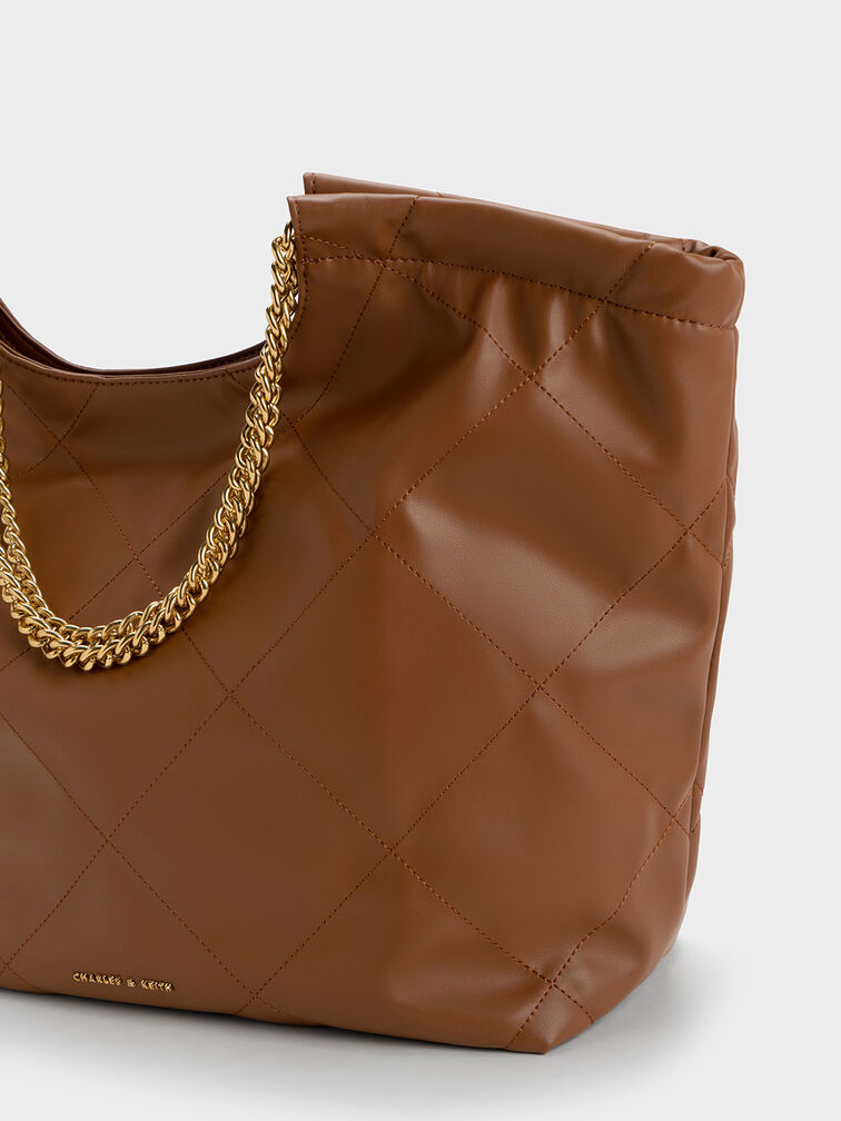 Braided Handle Tote Bag, Chocolate, hi-res