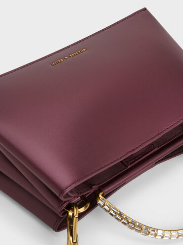 Leather Gem-Embellished Top Handle Bag, Prune, hi-res
