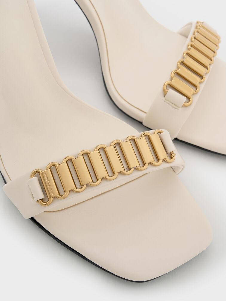 Metallic-Accent Heeled Sandals, Chalk, hi-res