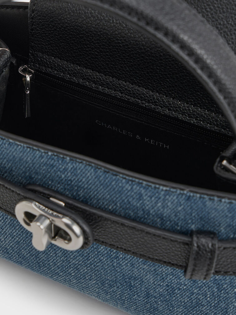 Aubrielle Denim Metallic-Buckle Top Handle Bag, Denim Blue, hi-res