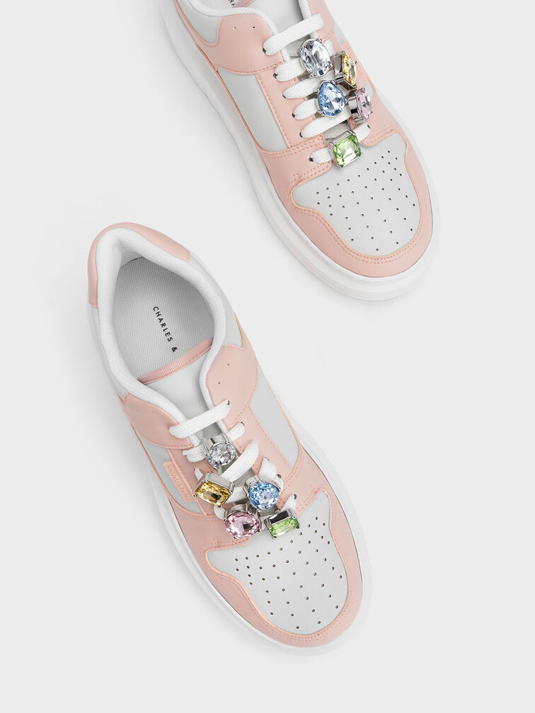 Gem-Embellished Platform Sneakers, Pink, hi-res