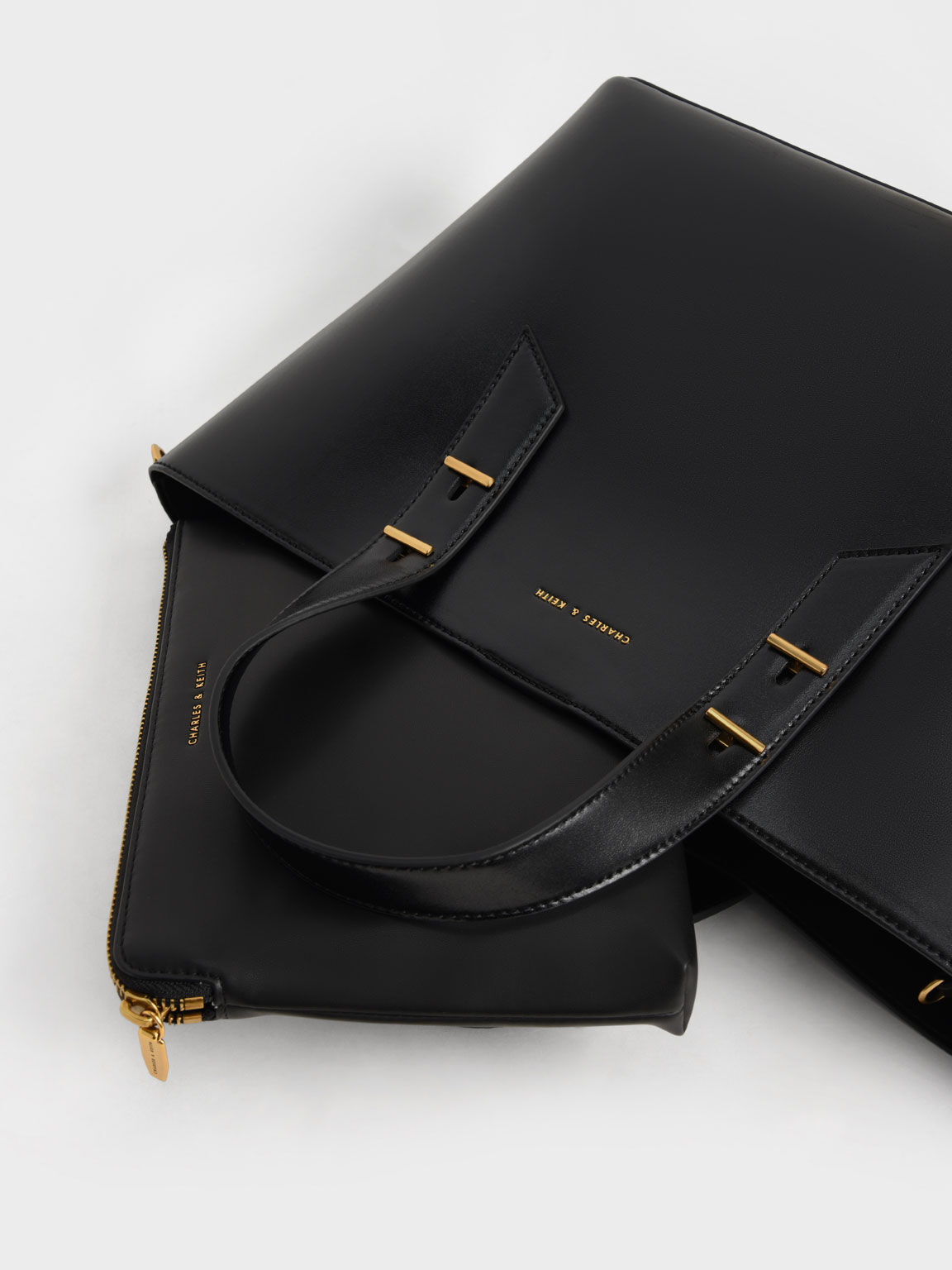Black Metallic Accent Double Handle Bag - CHARLES & KEITH IN
