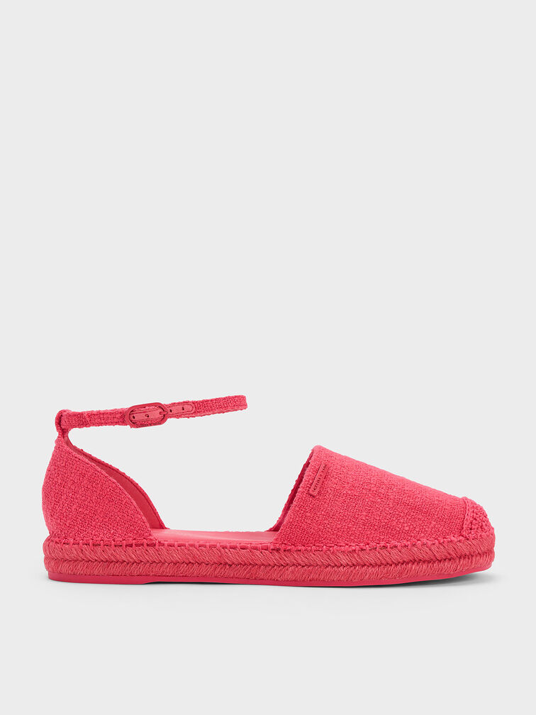 Woven Ankle-Strap Espadrille Flats, Fuchsia, hi-res