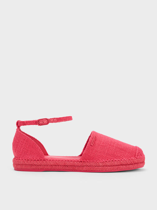 Woven Ankle-Strap Espadrille Flats, Fuchsia, hi-res