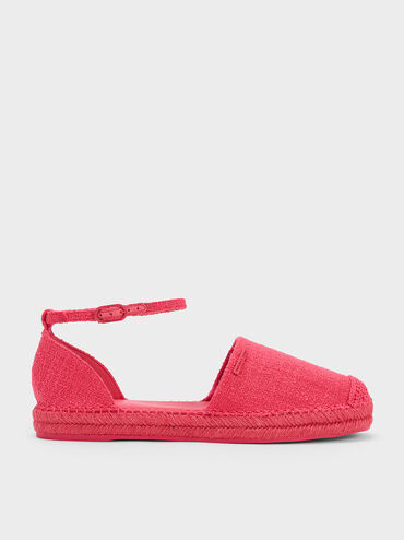 Woven Ankle-Strap Espadrille Flats, Fuchsia, hi-res