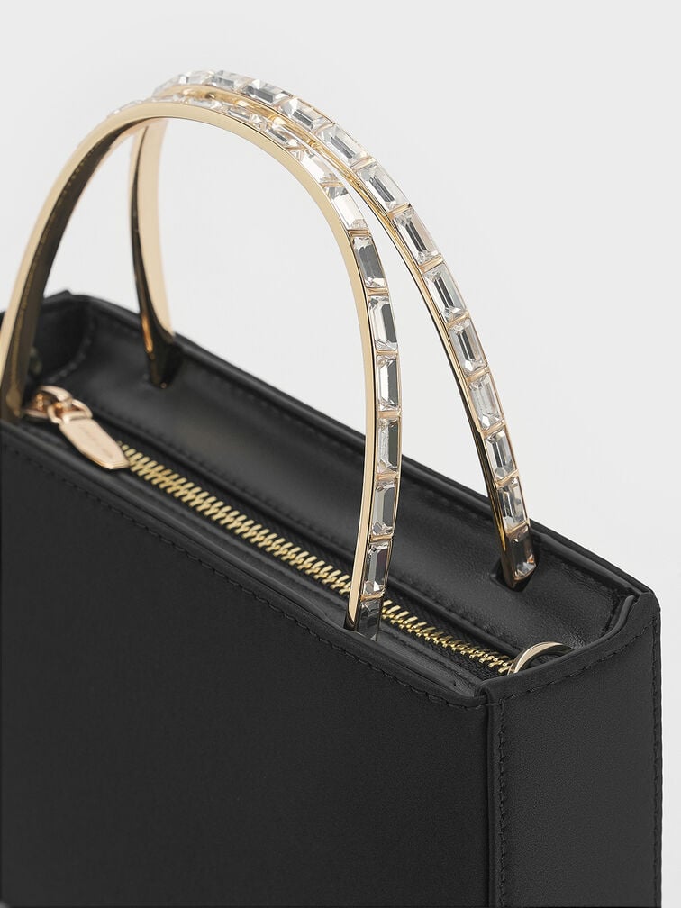 Jennis Satin Crystal Top Handle Bag, Black, hi-res