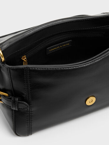 Gwynne Metallic-Buckle Belted Shoulder Bag, Black, hi-res