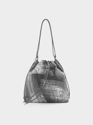 Neva Brushed Denim Two-Way Bucket Bag, Silver Brushed Denim, hi-res