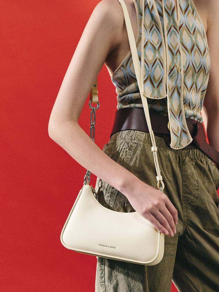 Lane Chain-Link Shoulder Bag, Cream, hi-res
