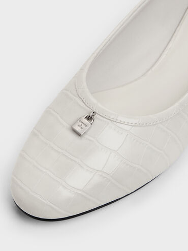 Griselda Croc-Effect Ballet Flats, Animal Print White, hi-res