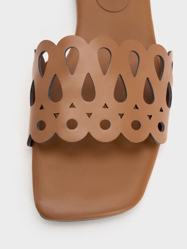 Cut-Out Slide Sandals, Cognac, hi-res