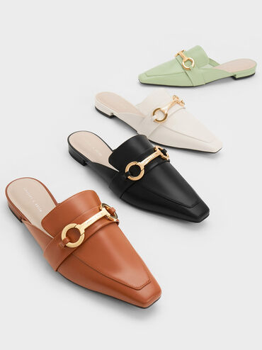 Metallic Accent Tapered Flat Mules, Sage Green, hi-res