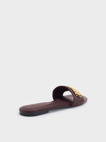 Snake-Print Metallic-Accent Slide Sandals, Animal Print Burgundy, hi-res
