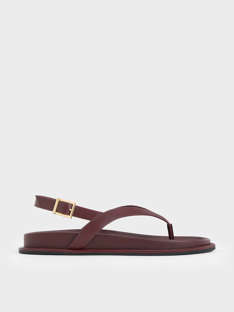 V-Strap Thong Sandals, Burgundy, hi-res