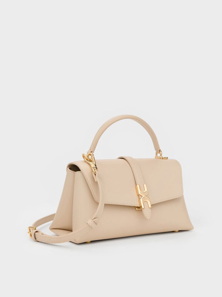 Adalyn Metallic-Buckle Chain-Strap Top Handle Bag, Dusted Oat, hi-res