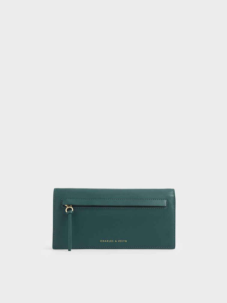 Mini Front Zip Long Wallet, Dark Green, hi-res