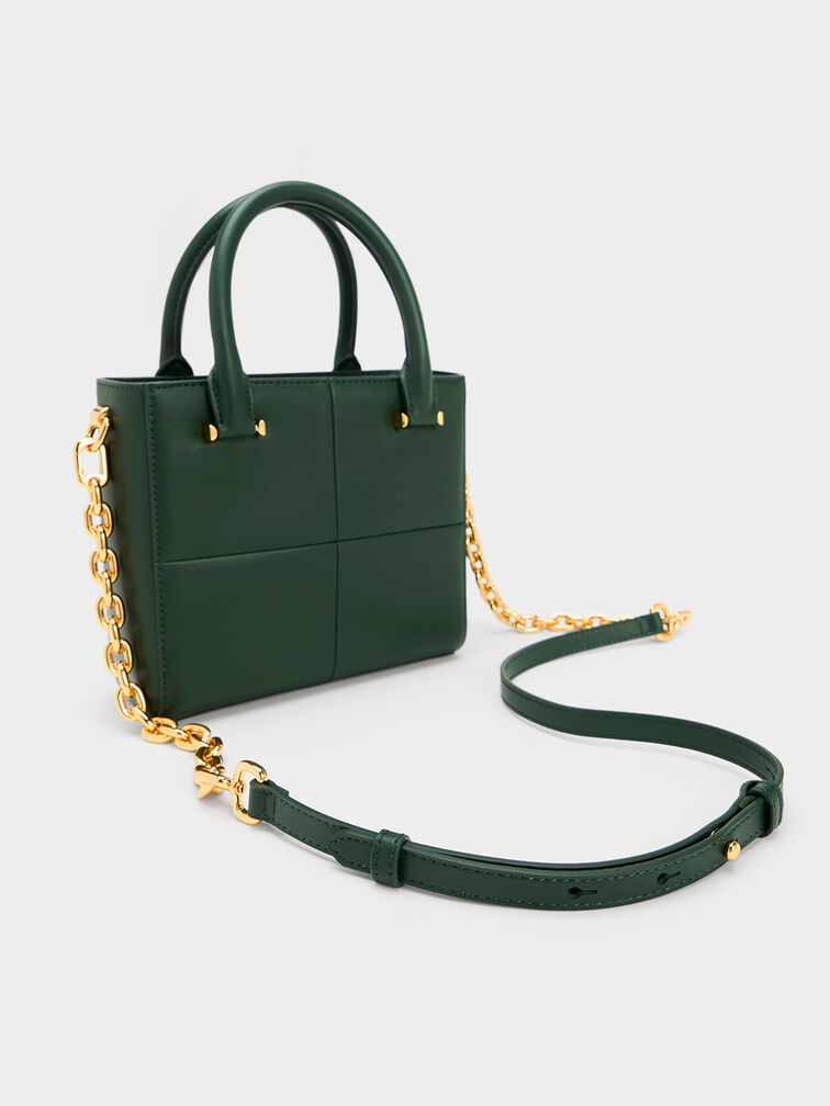 Georgette Square Tote Bag, Dark Green, hi-res
