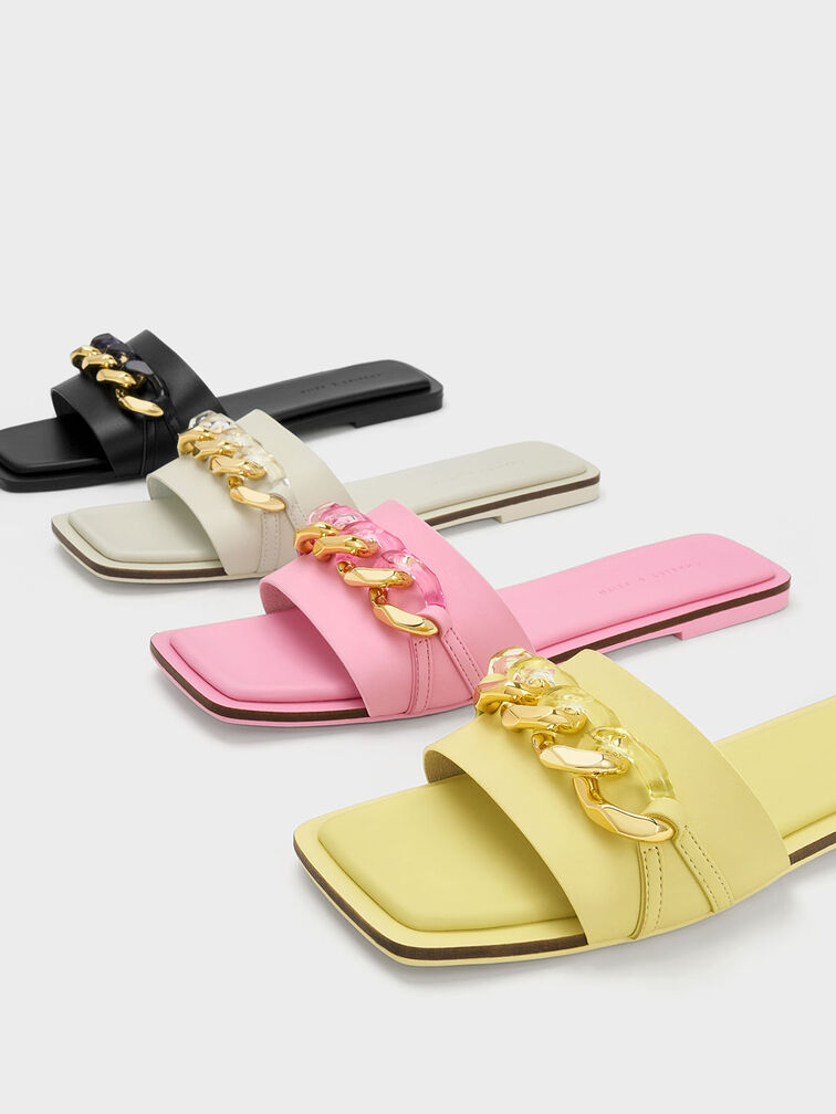 Chunky Chain-Link Slide Sandals, Chalk, hi-res