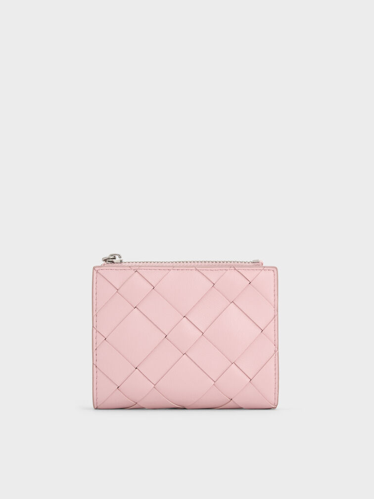 Ivette Woven Top-Zip Small Wallet, Cotton Candy Pink, hi-res