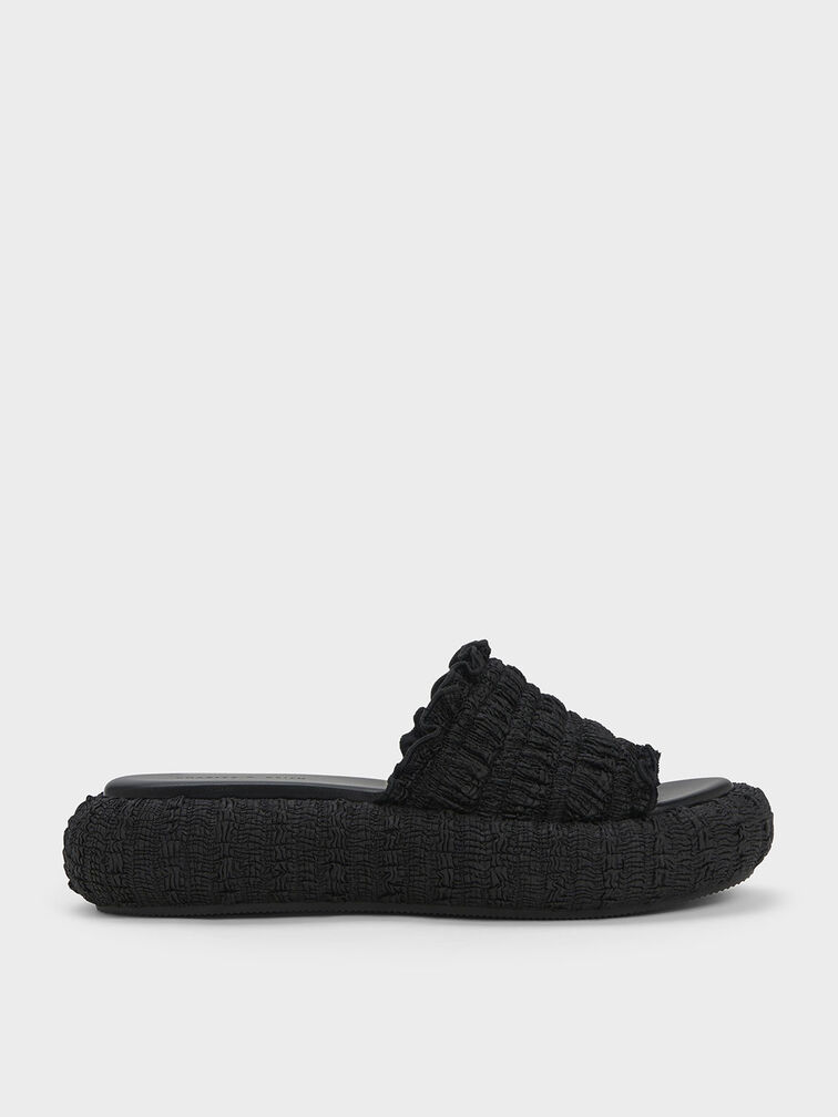 Nuala Ruched Flatforms, Black, hi-res