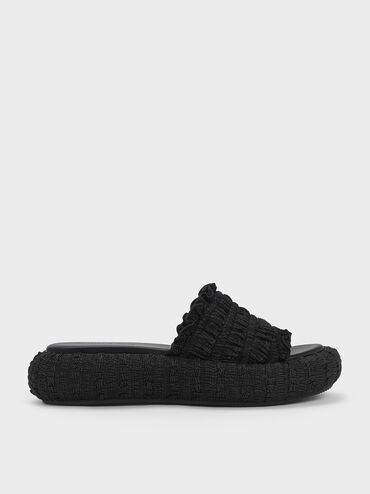 Nuala Ruched Flatforms, Black, hi-res