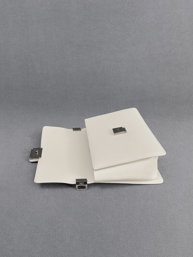 Leather Shoulder Bag, White, hi-res