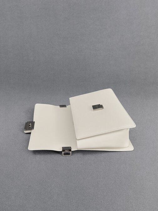 Leather Shoulder Bag, White, hi-res