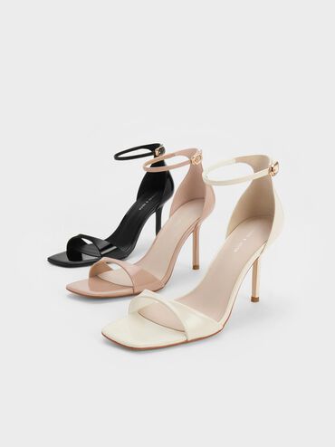 Patent Ankle Strap Heeled Sandals, Black Patent, hi-res