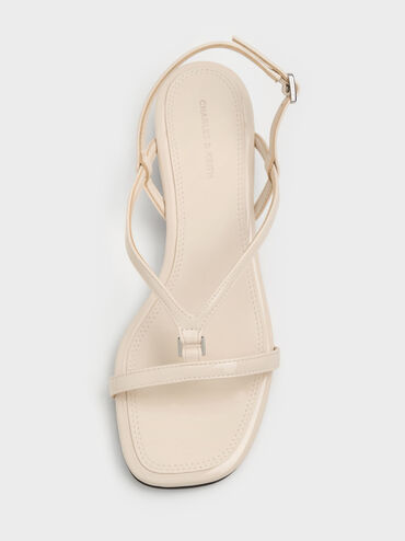 Patent V-Strap Heeled Slingback Sandals, Chalk, hi-res