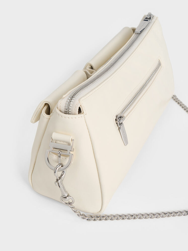 Rachel Elongated Front-Pocket Chain-Handle Bag, Cream, hi-res