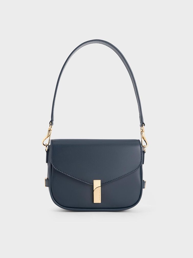 Aurelia Metallic-Accent Saddle Bag, Navy, hi-res