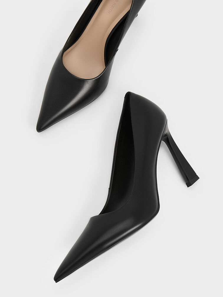 Pointed-Toe Trapeze-Heel Pumps, Black, hi-res