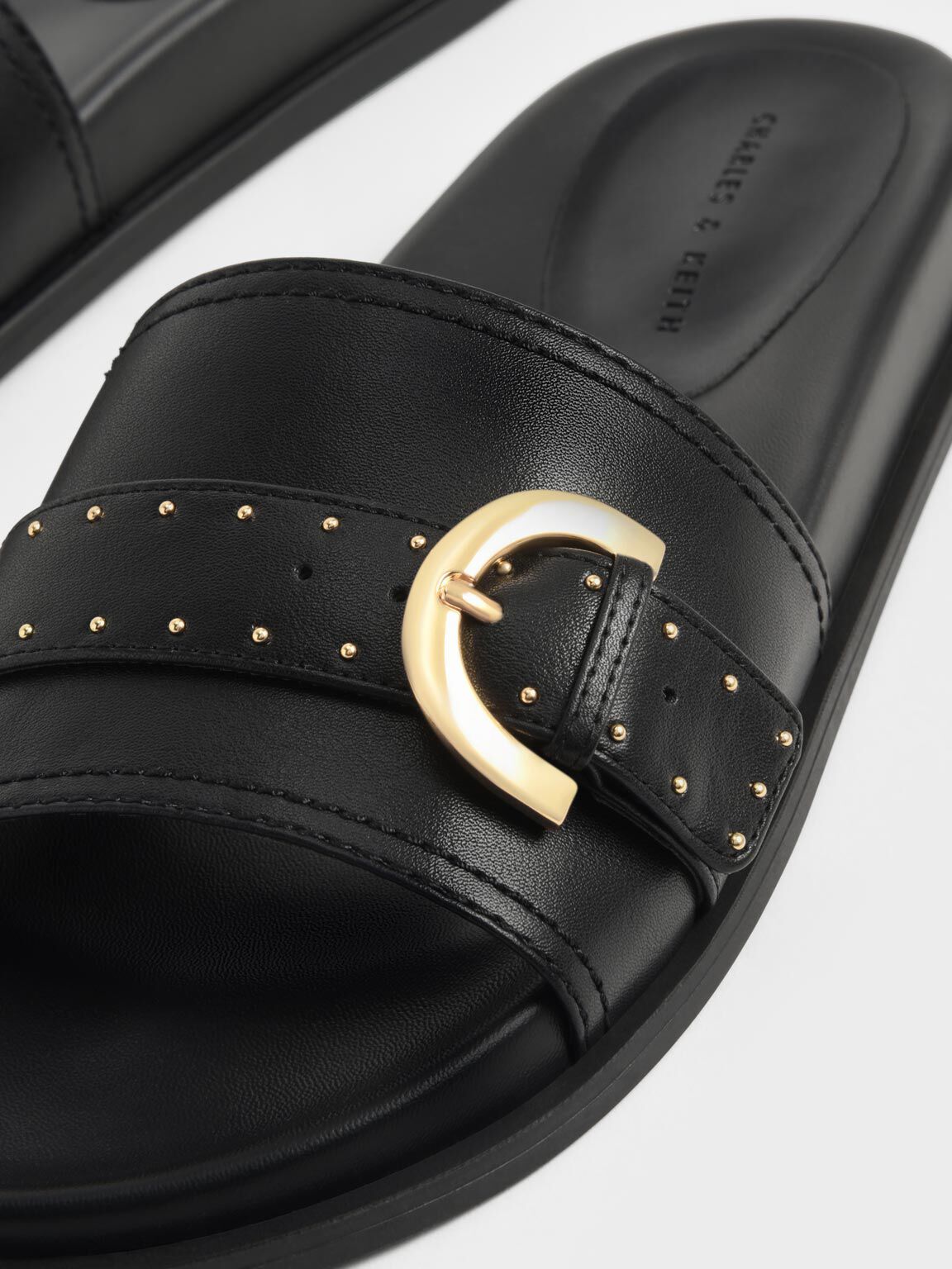 Black buckle sales studded strap sandals