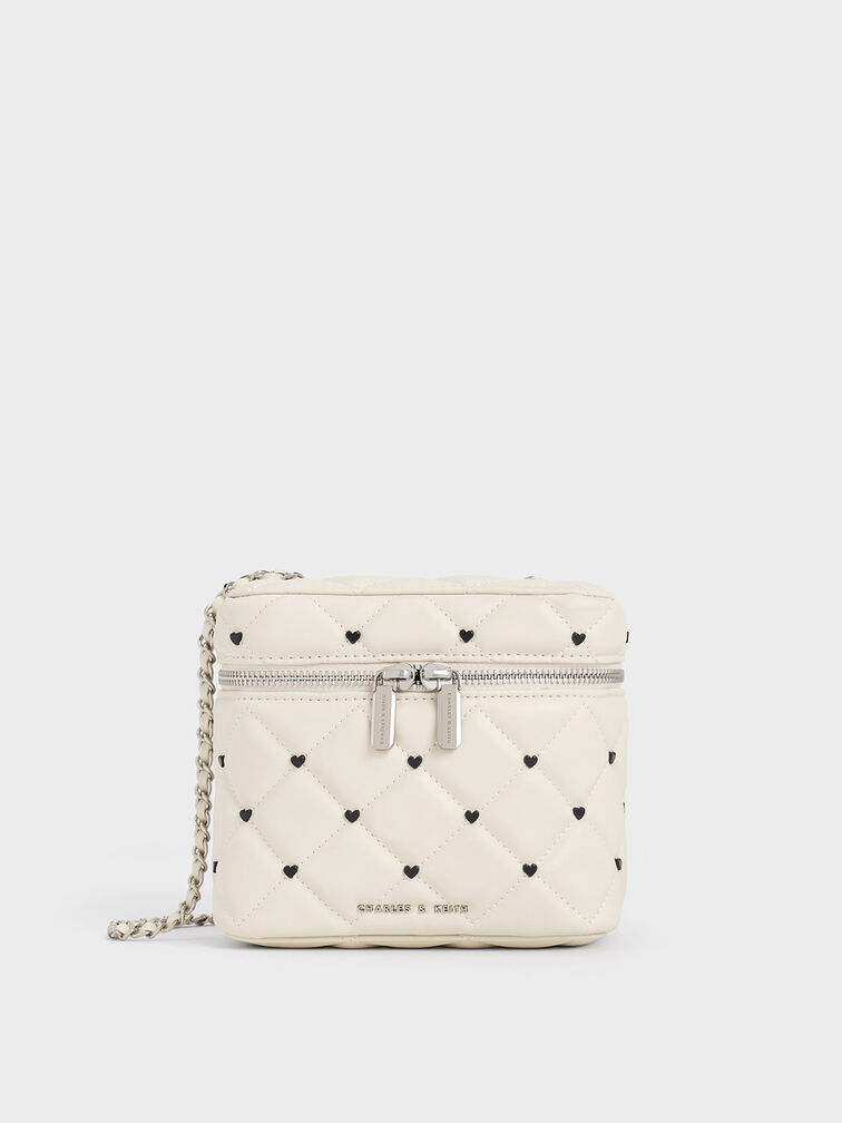 Nezu Quilted Heart-Print Bag, Chalk, hi-res