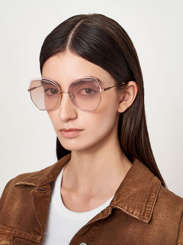 Cut-Out Wire-Frame Butterfly Sunglasses, Pink, hi-res