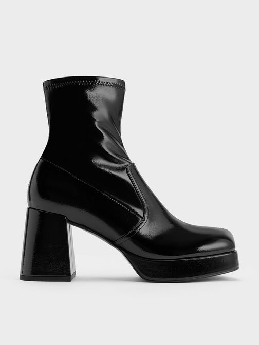 Patent Crinkle-Effect Block-Heel Boots, Black Patent, hi-res